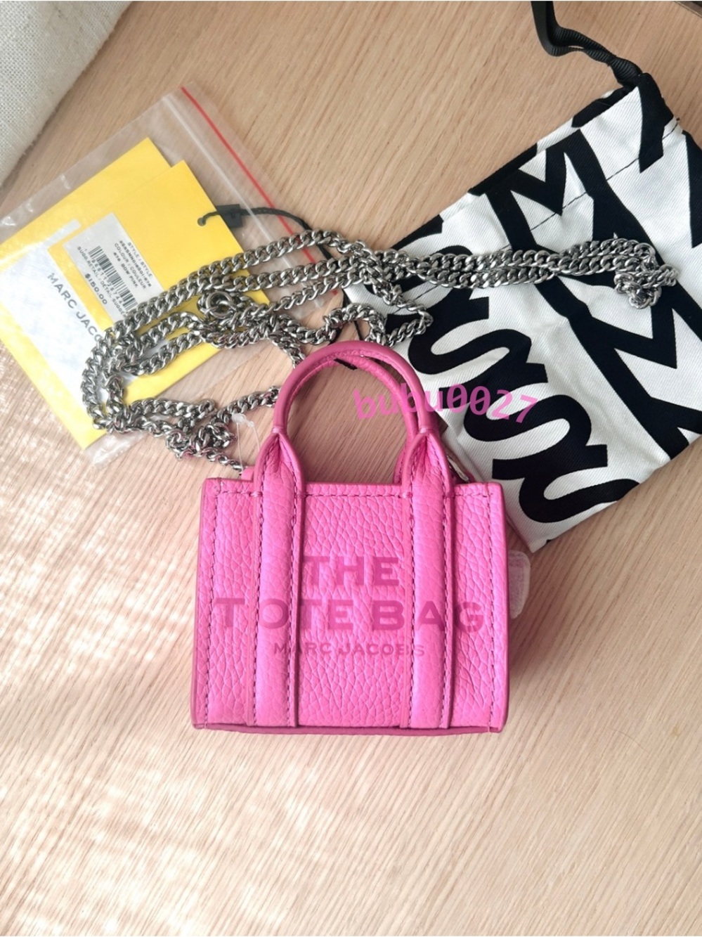 NWT🎀Marc Jacobs The Nano Charm Tote Leather Chain Crossbody Bag Bow Pink Gifts